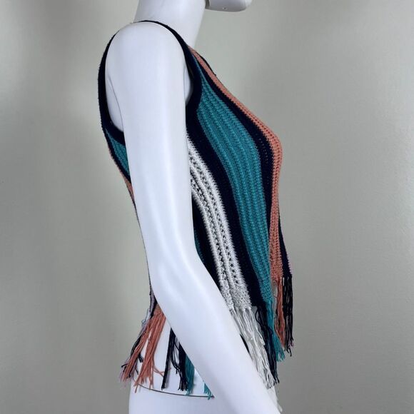 Crave Fame Women Size XS Crochet Knit Cropped Striped Tank Pullover Top Festival - Picture 9 of 11